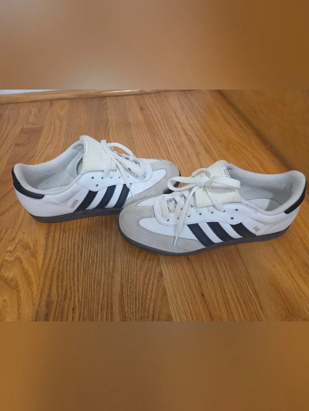 Adidas Samba Classic Sneakers - White with Black Stripes and Gray Suede Size 8